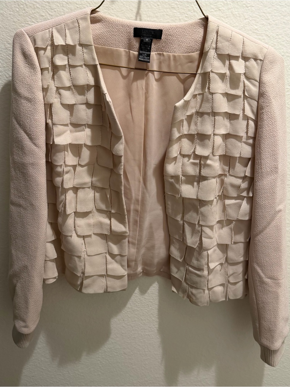 J. Crew Women's Pale Blush Ruffle-Front Open Blazer
